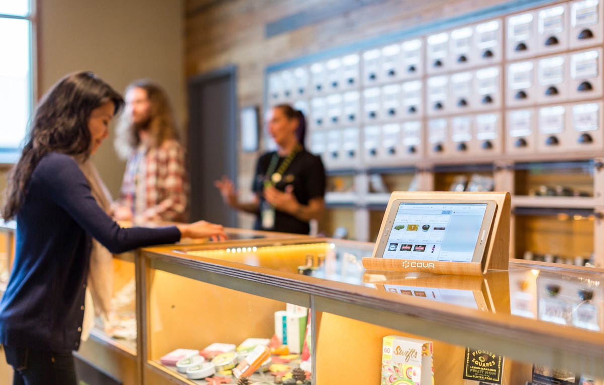 Cannabis dispensary counter representing the legal online purchasing process for medicinal cannabis in Australia