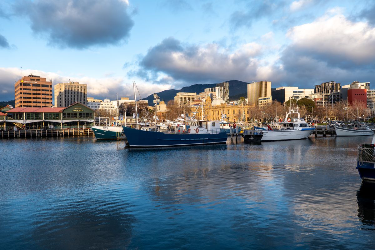 Hobart Tasmania coastal and mountainous landscape representing the island state's unique role in Australian cannabis history and medicinal access