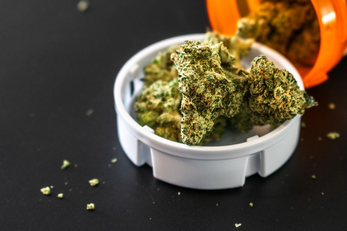 Cannabis buds in a prescription container representing medicinal cannabis laws across Australian states and territories
