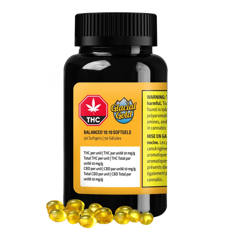 Glacial Gold Balanced 10:10 Softgels | 50-pack (500mg THC & 500mg CBD) — Edibles