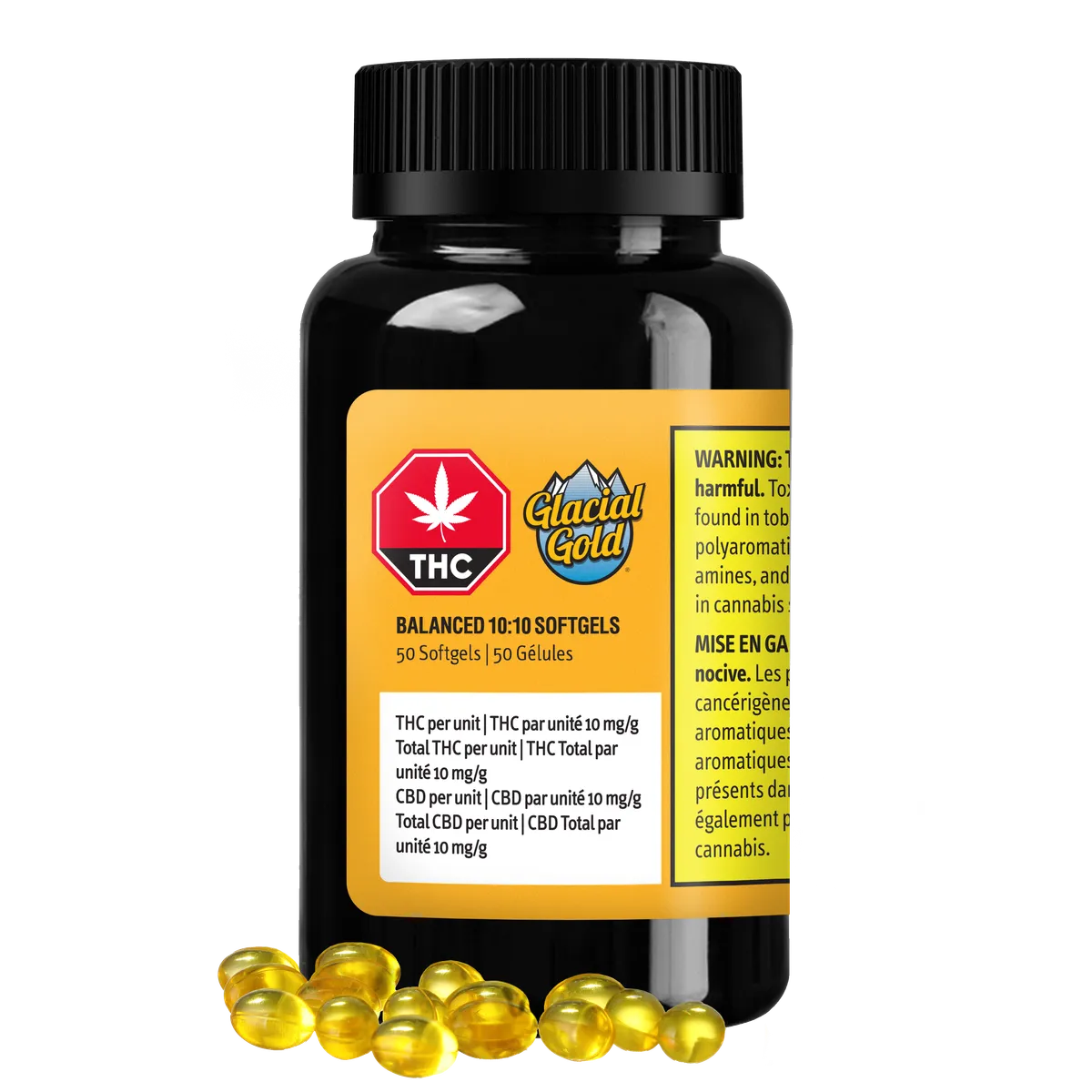Glacial Gold Balanced 10:10 Softgels | 50-pack (500mg THC & 500mg CBD) — Edibles